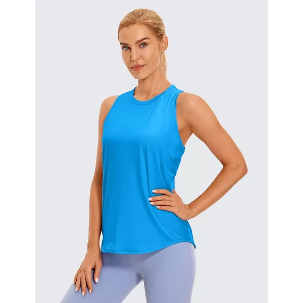 CRZ YOGA Lightweight Tank Top for Women Racerback Sleeveless Workout Tops High Neck Athletic Running ShirtsPoolside Blue