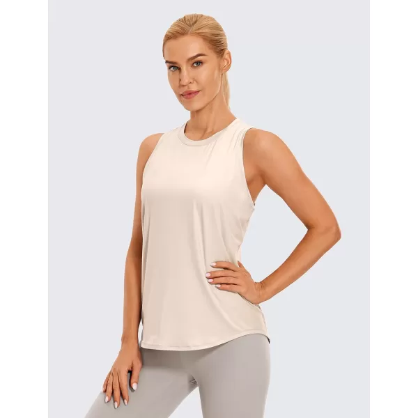 CRZ YOGA Lightweight Tank Top for Women Racerback Sleeveless Workout Tops High Neck Athletic Running ShirtsWhite Opal