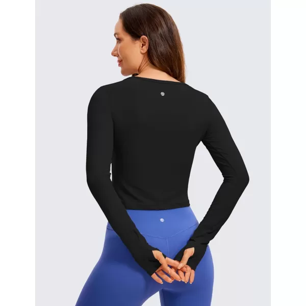 CRZ YOGA Long Sleeve Crop Tops for Women Workout Cropped Top Yoga Slim Fit Athletic Gym Shirts with Thumb HoleBlack