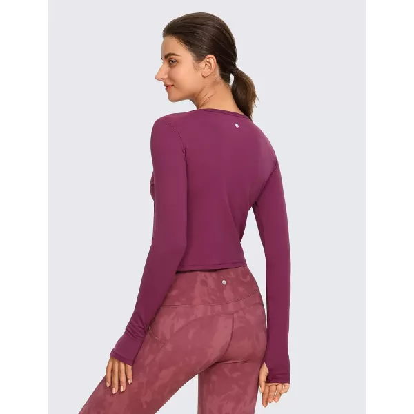 CRZ YOGA Long Sleeve Crop Tops for Women Workout Cropped Top Yoga Slim Fit Athletic Gym Shirts with Thumb HoleCarnation Purple