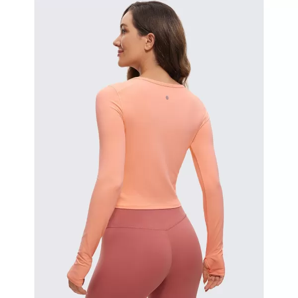 CRZ YOGA Long Sleeve Crop Tops for Women Workout Cropped Top Yoga Slim Fit Athletic Gym Shirts with Thumb HoleDew Pink