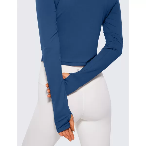 CRZ YOGA Long Sleeve Crop Tops for Women Workout Cropped Top Yoga Slim Fit Athletic Gym Shirts with Thumb HoleFrench Navy