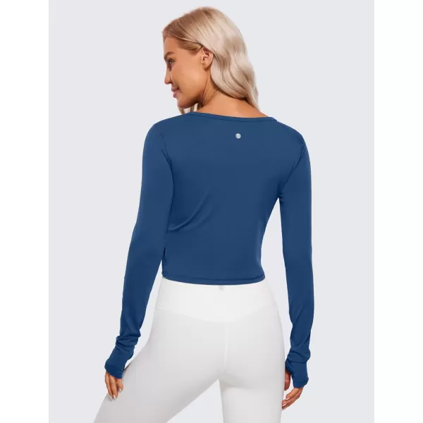 CRZ YOGA Long Sleeve Crop Tops for Women Workout Cropped Top Yoga Slim Fit Athletic Gym Shirts with Thumb HoleFrench Navy