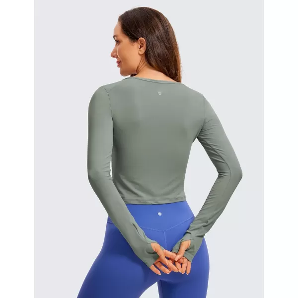 CRZ YOGA Long Sleeve Crop Tops for Women Workout Cropped Top Yoga Slim Fit Athletic Gym Shirts with Thumb HoleGrey Sage