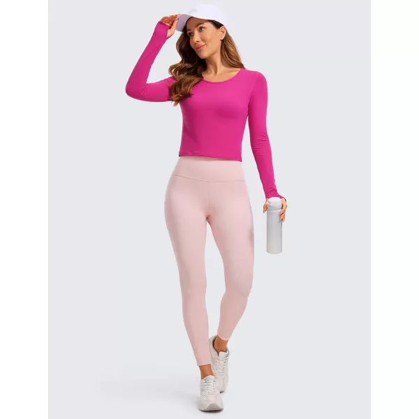 CRZ YOGA Long Sleeve Crop Tops for Women Workout Cropped Top Yoga Slim Fit Athletic Gym Shirts with Thumb HoleHibiscus Purple