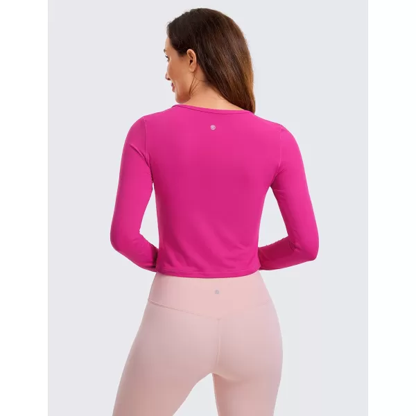 CRZ YOGA Long Sleeve Crop Tops for Women Workout Cropped Top Yoga Slim Fit Athletic Gym Shirts with Thumb HoleHibiscus Purple