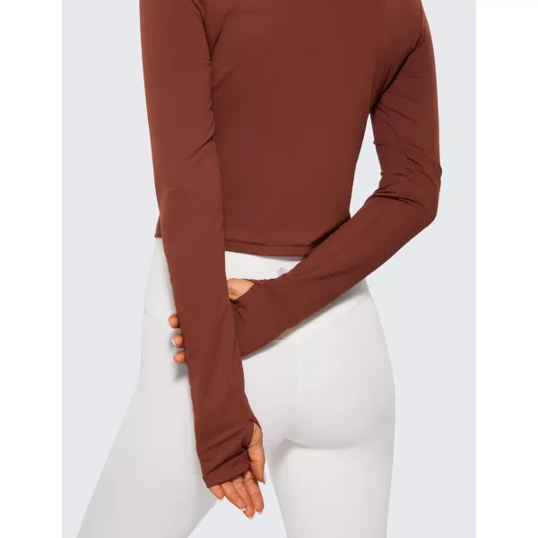 CRZ YOGA Long Sleeve Crop Tops for Women Workout Cropped Top Yoga Slim Fit Athletic Gym Shirts with Thumb HoleJujube Brown