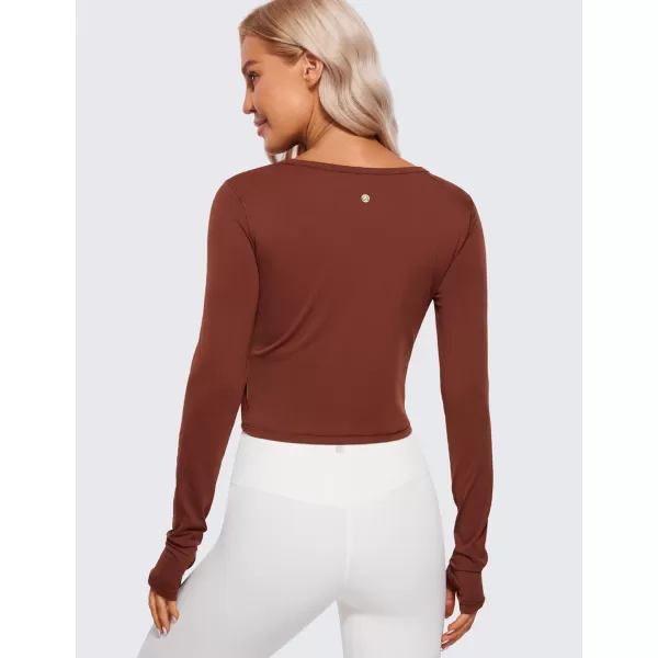 CRZ YOGA Long Sleeve Crop Tops for Women Workout Cropped Top Yoga Slim Fit Athletic Gym Shirts with Thumb HoleJujube Brown