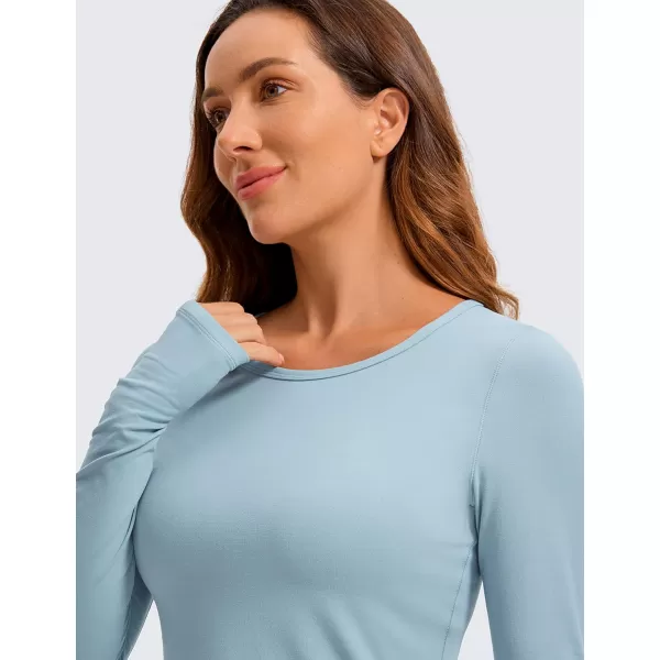 CRZ YOGA Long Sleeve Crop Tops for Women Workout Cropped Top Yoga Slim Fit Athletic Gym Shirts with Thumb HoleLight Grayish Blue