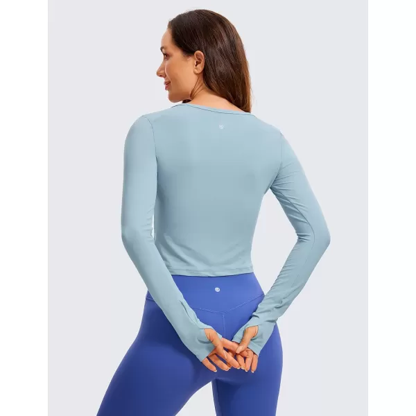 CRZ YOGA Long Sleeve Crop Tops for Women Workout Cropped Top Yoga Slim Fit Athletic Gym Shirts with Thumb HoleLight Grayish Blue