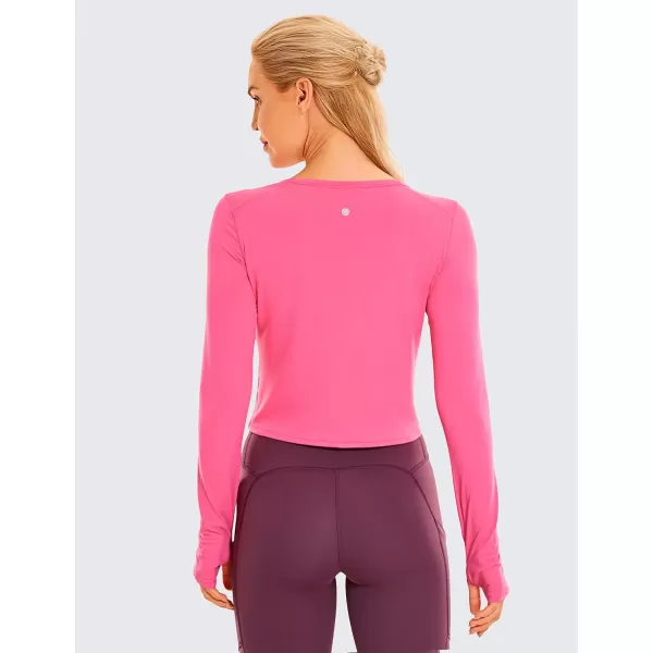 CRZ YOGA Long Sleeve Crop Tops for Women Workout Cropped Top Yoga Slim Fit Athletic Gym Shirts with Thumb HoleMagenta