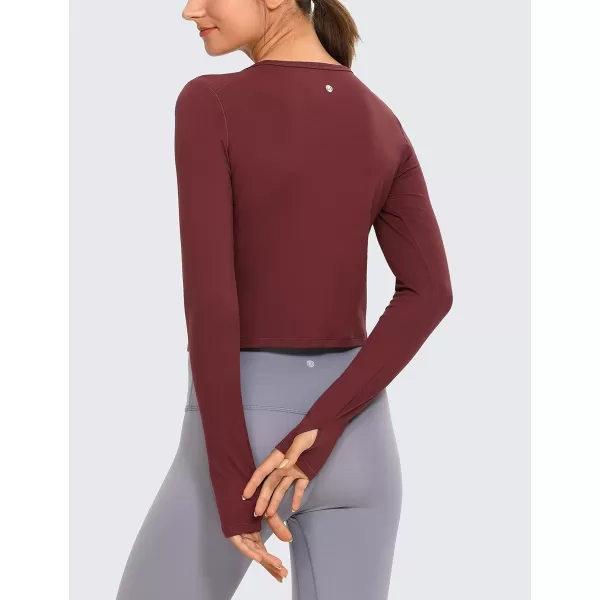 CRZ YOGA Long Sleeve Crop Tops for Women Workout Cropped Top Yoga Slim Fit Athletic Gym Shirts with Thumb HoleNoctilucence Red