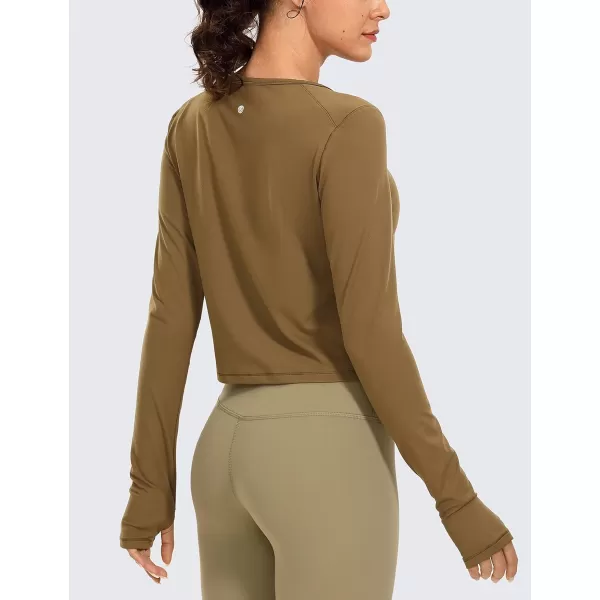 CRZ YOGA Long Sleeve Crop Tops for Women Workout Cropped Top Yoga Slim Fit Athletic Gym Shirts with Thumb HoleOlive Yellow