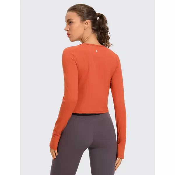 CRZ YOGA Long Sleeve Crop Tops for Women Workout Cropped Top Yoga Slim Fit Athletic Gym Shirts with Thumb HoleRed Ochre