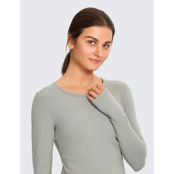 CRZ YOGA Long Sleeve Crop Tops for Women Workout Cropped Top Yoga Slim Fit Athletic Gym Shirts with Thumb HoleRock Grey