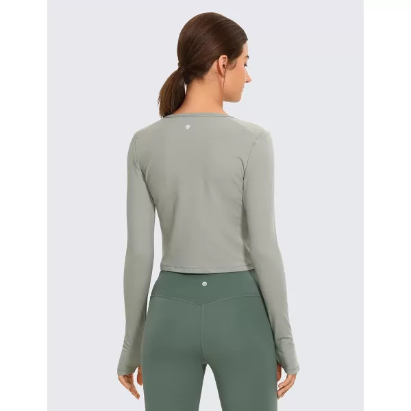 CRZ YOGA Long Sleeve Crop Tops for Women Workout Cropped Top Yoga Slim Fit Athletic Gym Shirts with Thumb HoleRock Grey