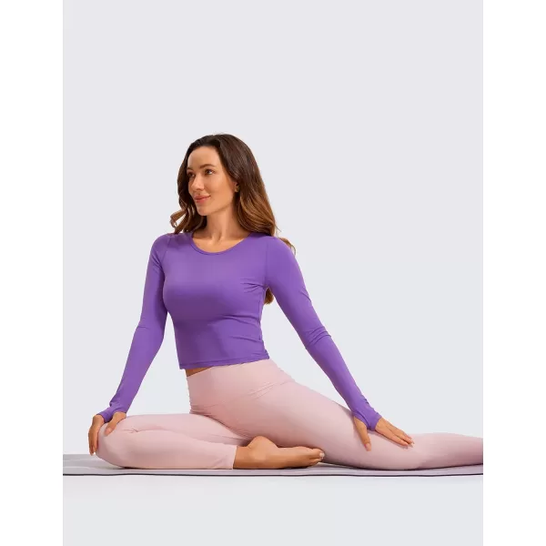 CRZ YOGA Long Sleeve Crop Tops for Women Workout Cropped Top Yoga Slim Fit Athletic Gym Shirts with Thumb HoleRoyal Lilac