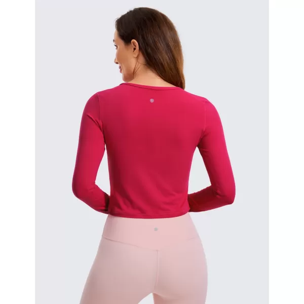 CRZ YOGA Long Sleeve Crop Tops for Women Workout Cropped Top Yoga Slim Fit Athletic Gym Shirts with Thumb HoleViva Magenta