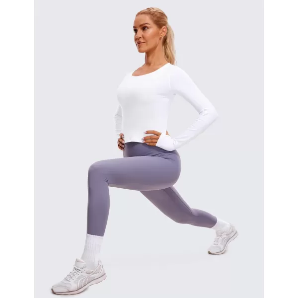 CRZ YOGA Long Sleeve Crop Tops for Women Workout Cropped Top Yoga Slim Fit Athletic Gym Shirts with Thumb HoleWhite