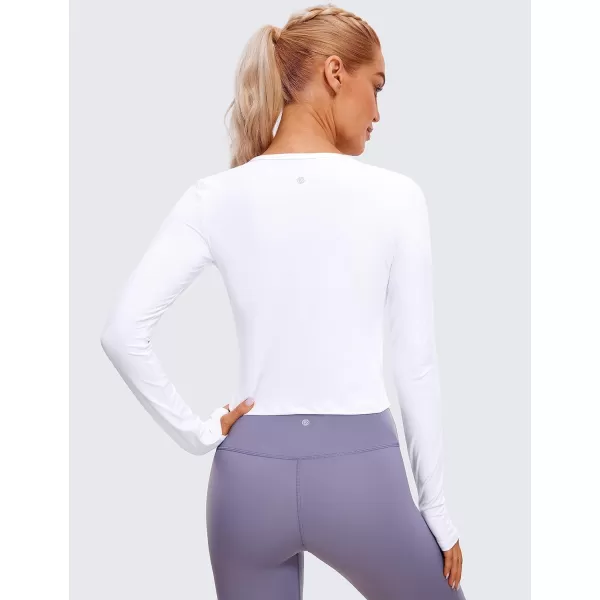 CRZ YOGA Long Sleeve Crop Tops for Women Workout Cropped Top Yoga Slim Fit Athletic Gym Shirts with Thumb HoleWhite