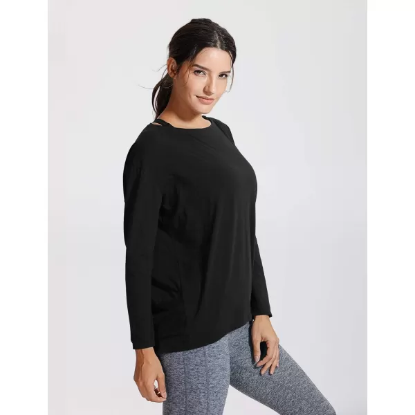 CRZ YOGA Long Sleeve Workout Shirts for Women Loose FitPima Cotton Yoga Shirts Casual Fall Tops ShirtsBlack