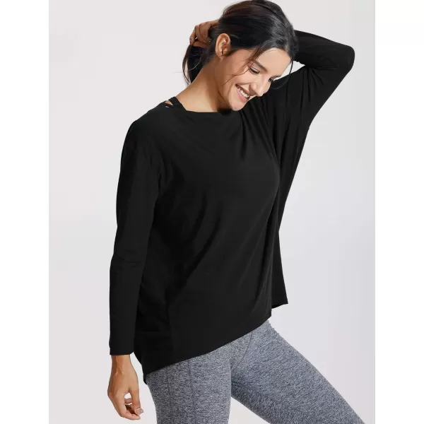 CRZ YOGA Long Sleeve Workout Shirts for Women Loose FitPima Cotton Yoga Shirts Casual Fall Tops ShirtsBlack