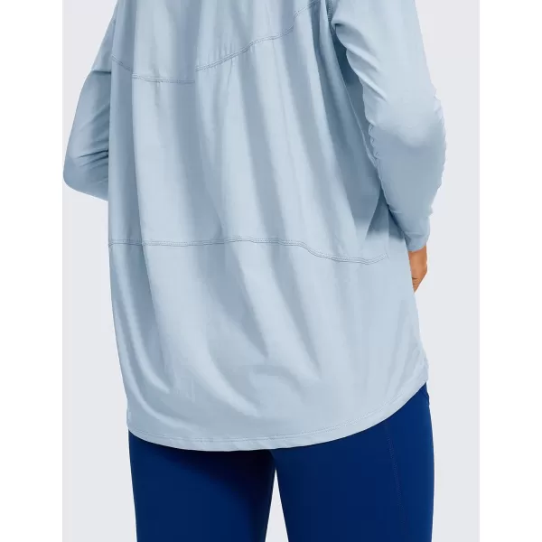 CRZ YOGA Long Sleeve Workout Shirts for Women Loose FitPima Cotton Yoga Shirts Casual Fall Tops ShirtsBlue Linen