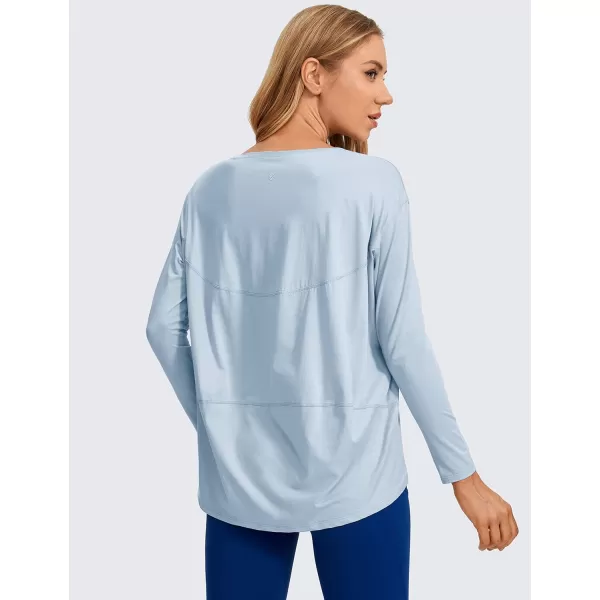 CRZ YOGA Long Sleeve Workout Shirts for Women Loose FitPima Cotton Yoga Shirts Casual Fall Tops ShirtsBlue Linen