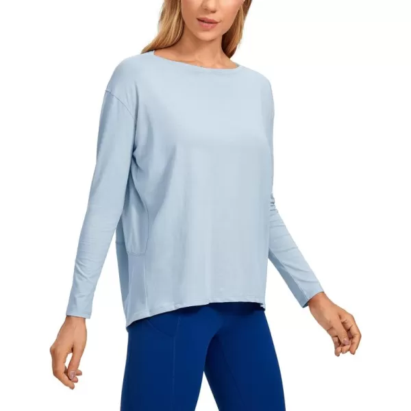 CRZ YOGA Long Sleeve Workout Shirts for Women Loose FitPima Cotton Yoga Shirts Casual Fall Tops ShirtsBlue Linen