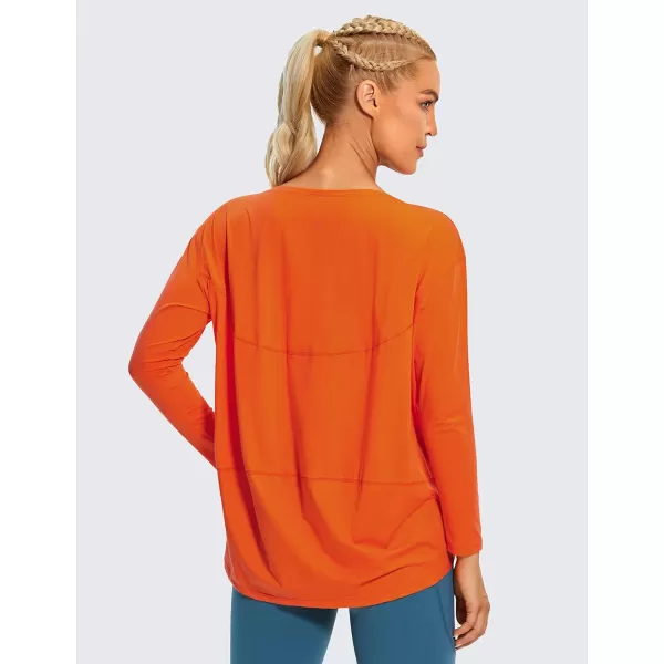CRZ YOGA Long Sleeve Workout Shirts for Women Loose FitPima Cotton Yoga Shirts Casual Fall Tops ShirtsCoral