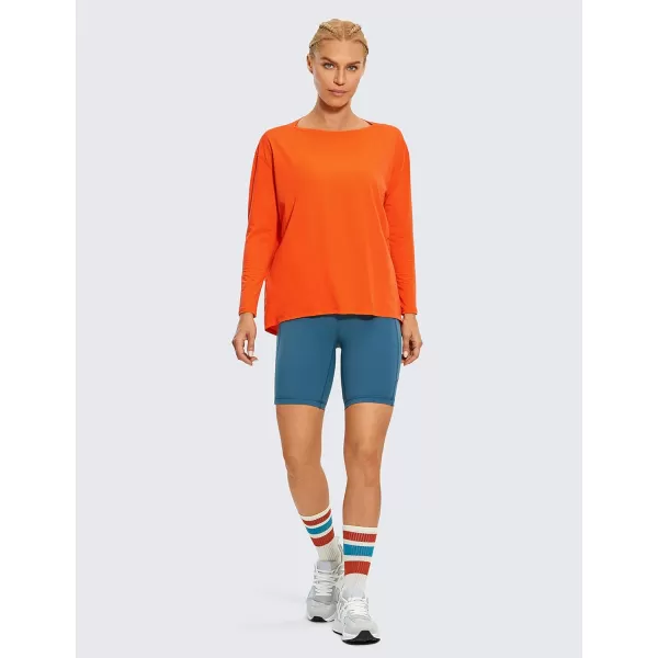 CRZ YOGA Long Sleeve Workout Shirts for Women Loose FitPima Cotton Yoga Shirts Casual Fall Tops ShirtsCoral