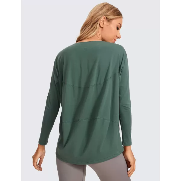 CRZ YOGA Long Sleeve Workout Shirts for Women Loose FitPima Cotton Yoga Shirts Casual Fall Tops ShirtsGraphite Green