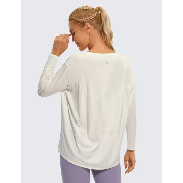 CRZ YOGA Long Sleeve Workout Shirts for Women Loose FitPima Cotton Yoga Shirts Casual Fall Tops ShirtsIce GreyWhite