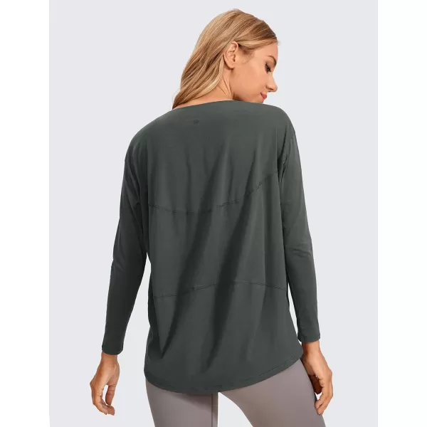 CRZ YOGA Long Sleeve Workout Shirts for Women Loose FitPima Cotton Yoga Shirts Casual Fall Tops ShirtsIvy Green