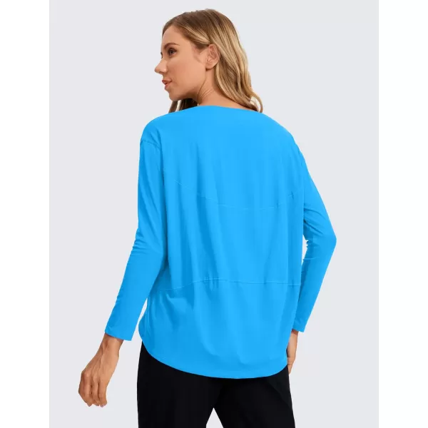 CRZ YOGA Long Sleeve Workout Shirts for Women Loose FitPima Cotton Yoga Shirts Casual Fall Tops ShirtsMadagascar Blue