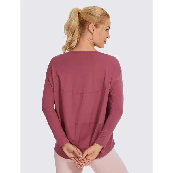 CRZ YOGA Long Sleeve Workout Shirts for Women Loose FitPima Cotton Yoga Shirts Casual Fall Tops ShirtsMisty Merlot