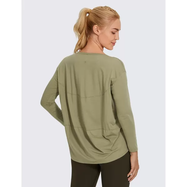 CRZ YOGA Long Sleeve Workout Shirts for Women Loose FitPima Cotton Yoga Shirts Casual Fall Tops ShirtsMoss Green