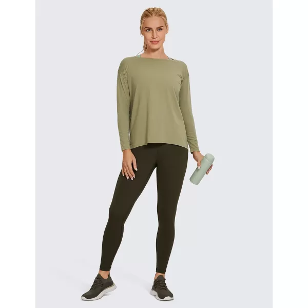 CRZ YOGA Long Sleeve Workout Shirts for Women Loose FitPima Cotton Yoga Shirts Casual Fall Tops ShirtsMoss Green