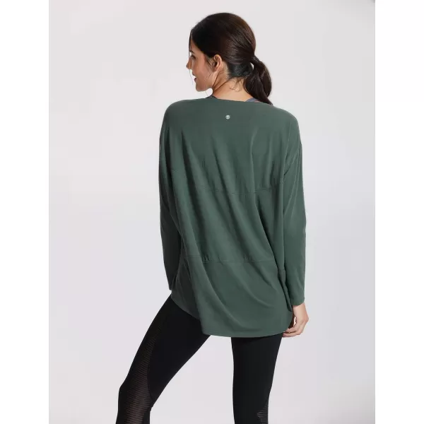 CRZ YOGA Long Sleeve Workout Shirts for Women Loose FitPima Cotton Yoga Shirts Casual Fall Tops ShirtsNature Green