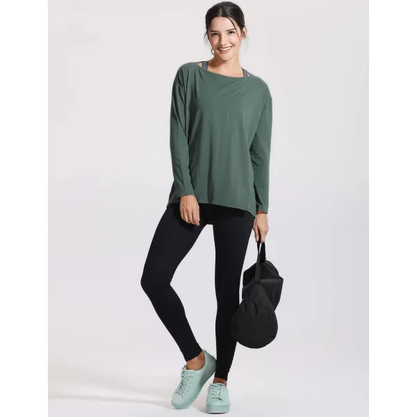 CRZ YOGA Long Sleeve Workout Shirts for Women Loose FitPima Cotton Yoga Shirts Casual Fall Tops ShirtsNature Green