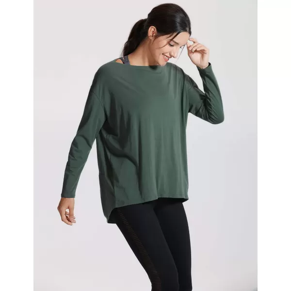 CRZ YOGA Long Sleeve Workout Shirts for Women Loose FitPima Cotton Yoga Shirts Casual Fall Tops ShirtsNature Green