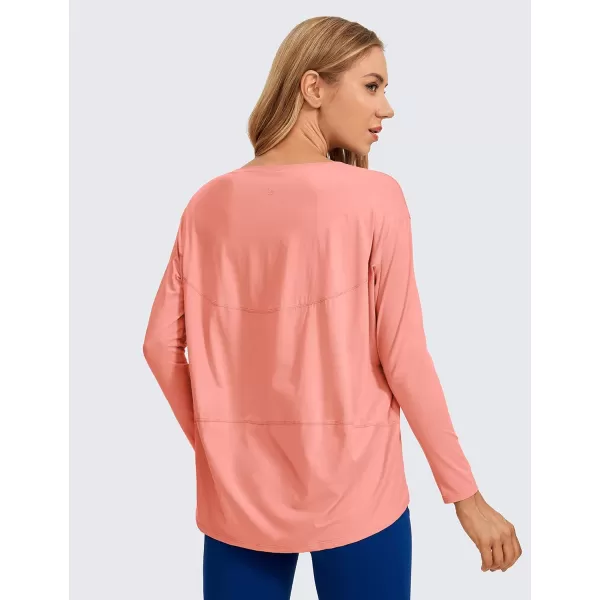 CRZ YOGA Long Sleeve Workout Shirts for Women Loose FitPima Cotton Yoga Shirts Casual Fall Tops ShirtsPeach Pink