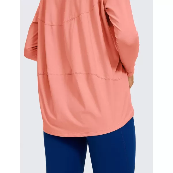 CRZ YOGA Long Sleeve Workout Shirts for Women Loose FitPima Cotton Yoga Shirts Casual Fall Tops ShirtsPeach Pink