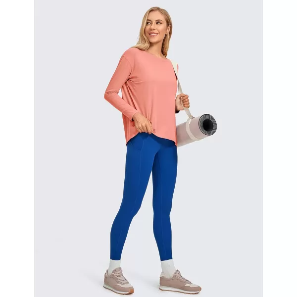 CRZ YOGA Long Sleeve Workout Shirts for Women Loose FitPima Cotton Yoga Shirts Casual Fall Tops ShirtsPeach Pink