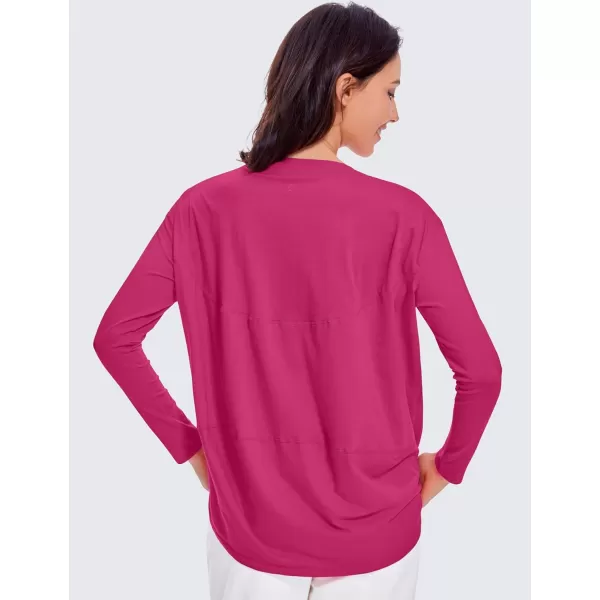 CRZ YOGA Long Sleeve Workout Shirts for Women Loose FitPima Cotton Yoga Shirts Casual Fall Tops ShirtsSizzling Pink