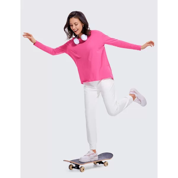 CRZ YOGA Long Sleeve Workout Shirts for Women Loose FitPima Cotton Yoga Shirts Casual Fall Tops ShirtsSonic Pink