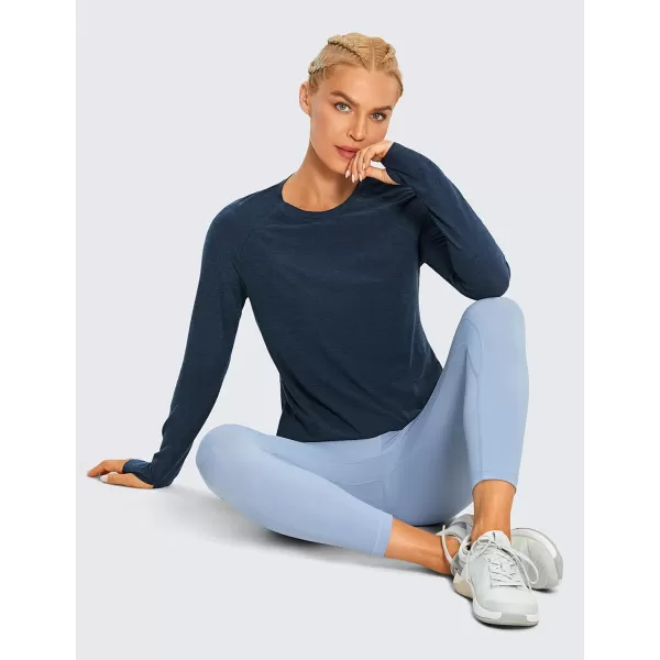 CRZ YOGA Long Sleeve Workout Shirts for Women Yoga Tops Athletic Sports Shirt with Thumb HoleNavy Blue Heather