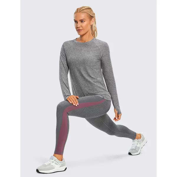 CRZ YOGA Long Sleeve Workout Shirts for Women Yoga Tops Athletic Sports Shirt with Thumb HolePlatinum Heather