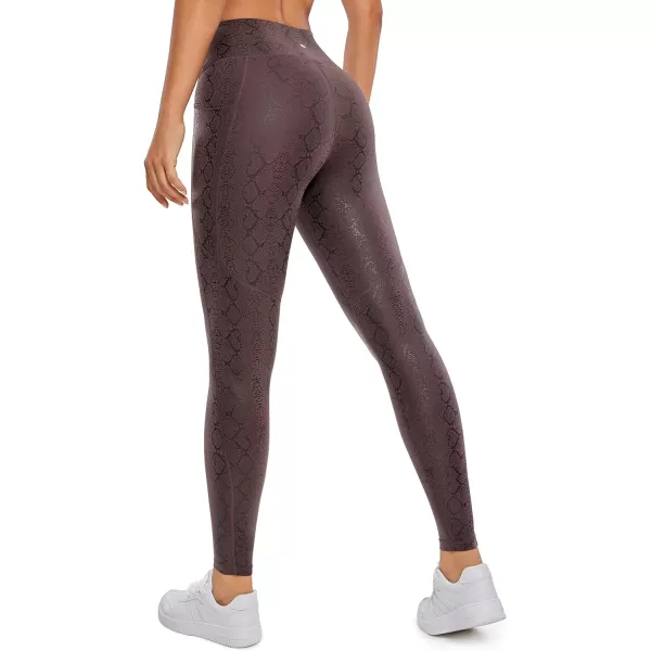 CRZ YOGA Matte Faux Leather Leggings for Women 28  High Waisted Stretch Pleather Pants Full Length Workout Tights PocketsPurple Taupe Snake