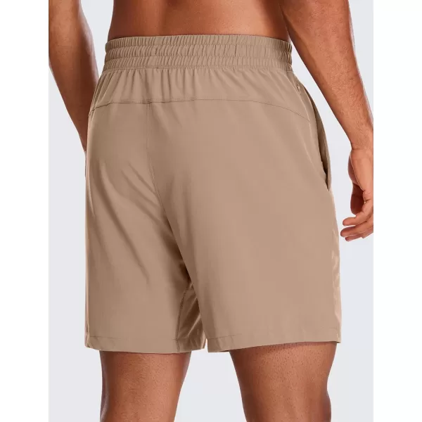 CRZ YOGA Mens 2 in 1 Running Shorts with Liner  5 7 9 Quick Dry Workout Sports Athletic Shorts with Pockets7 inches Mineral Brown